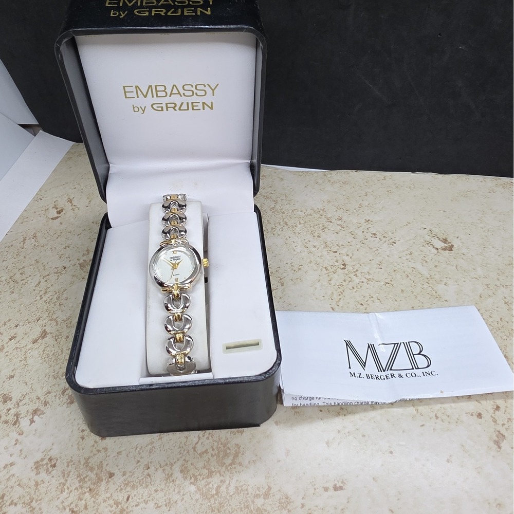 New Embassy By Gruen Ladies Watch Two Tone Link Bracelet Band GEM 1456